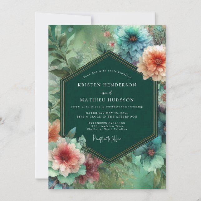 Convite Emerald Bloom Whimsy Wedding (Frente)