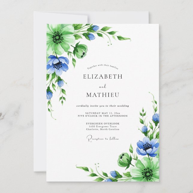 Convite Emerald Blue Botanical Spring Wedding (Frente)