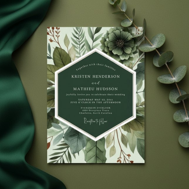 Convite Emerald Botanical Ethereal Wedding (Criador carregado)
