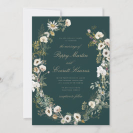 Convite Emerald & Cream Floral Poppy Wedding Invitation