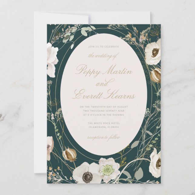Convite Emerald & Cream Wildflower Wedding Invitation (Frente)