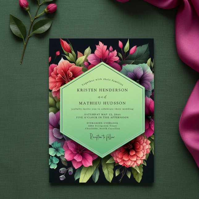 Convite Emerald Floral Opulent Wedding (Criador carregado)