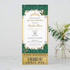 Convite Emerald Floral Quinceañera Sweet 16 VIP Ticket