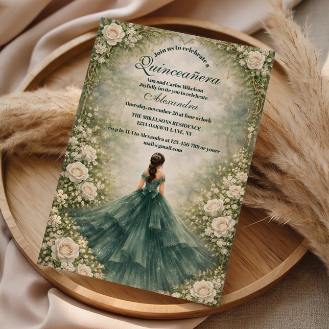 Convite Emerald Garden Rose Quinceañera (Criador carregado)