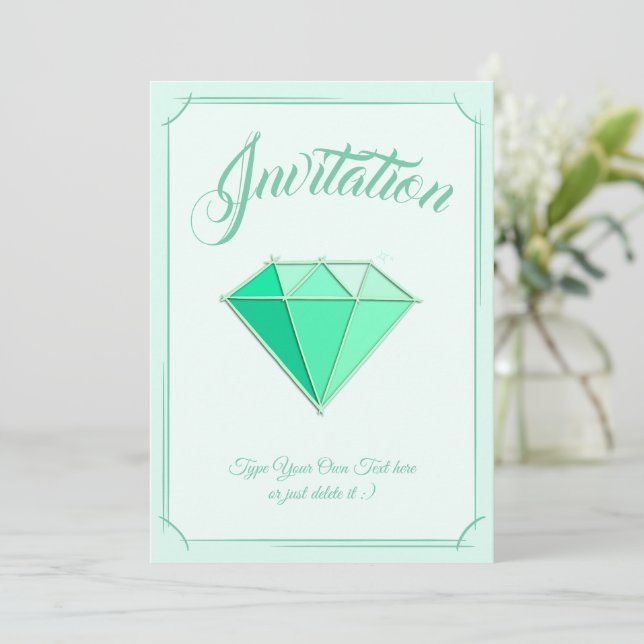 Convite Emerald Gemstone. Jóias. 55 Aniversário de Casamen (Em pé/Frente)