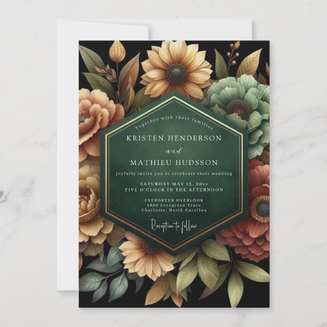 Convite Emerald Gilded Flora Wedding (Frente)