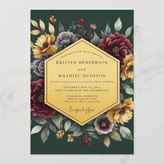 Convite Emerald Gilded Floral Wedding (Frente)