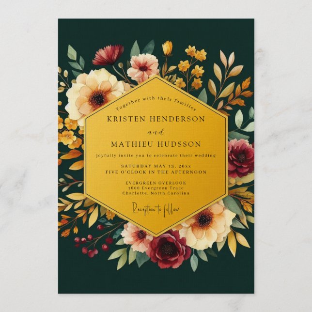 Convite Emerald & Gold Jewel Tone Wedding (Frente)