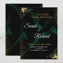 Convite Emerald Gold Luxury Wedding Invitation