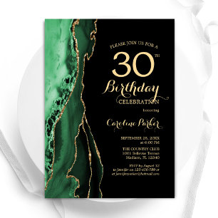 Convite Emerald Green Agate Dourado Black aniversário de 3