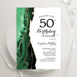 Convite Emerald Green Agate Dourado White 50º aniversário<br><div class="desc">Verde esmeralda, branco e ouro agate 50º convite de aniversário. Elegante design moderno com aquarela agate marble geode background, faux glitter gold e typografia script font. Trendy convida o cartão perfeito para uma comemoração de dia das mulheres na moda. Impressos convites Zazzle ou modelo de impressão digital instantânea para download....</div>