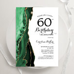 Convite Emerald Green Agate Dourado White 60º aniversário<br><div class="desc">Verde esmeralda, branco e ouro agate 60º convite de aniversário. Elegante design moderno com aquarela agate marble geode background, faux glitter gold e typografia script font. Trendy convida o cartão perfeito para uma comemoração de dia das mulheres na moda. Impressos convites Zazzle ou modelo de impressão digital instantânea para download....</div>