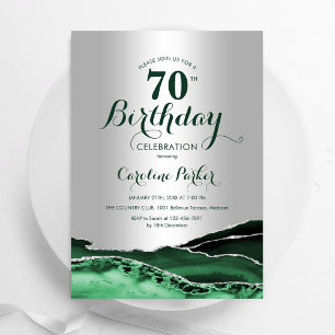 Convite Emerald Green Agate Marble 70 Birthday