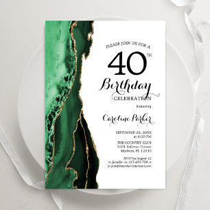 Convite Emerald Green Agate White aniversário de 40 anos D
