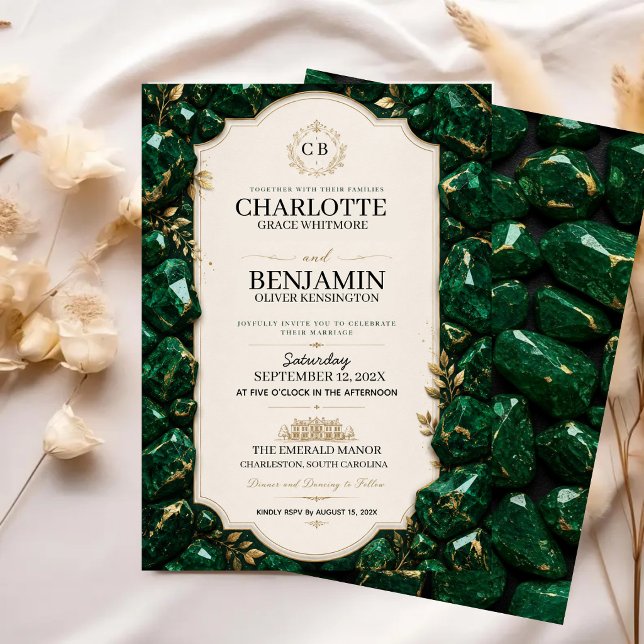 Convite Emerald Green and Gold Luxury Gemstone (Criador carregado)