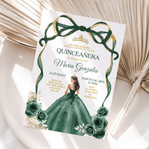 Convite Emerald Green Arco Princesa Dourada Crown Quinceañ