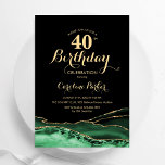 Convite Emerald Green Black Agate aniversário de 40 anos<br><div class="desc">Emerald verde, preto e ouro agate aniversário de 40 anos convite de festas. Elegante design moderno com cor aquática verde agate marble geode background, faux glitter gold e typografia script font. Trendy convida o cartão perfeito para uma comemoração de dia das mulheres na moda. Impressos convites Zazzle ou modelo de...</div>