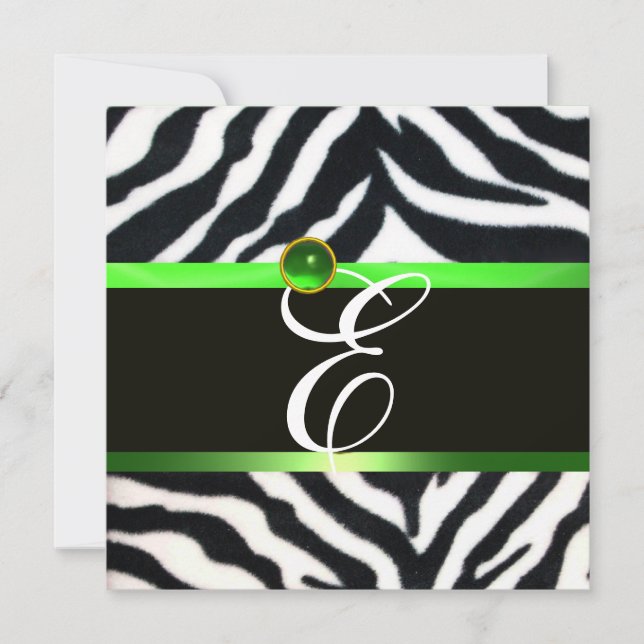 CONVITE EMERALD GREEN BLACK WHITE ZEBRA FUR MONOGRAMA (Frente)