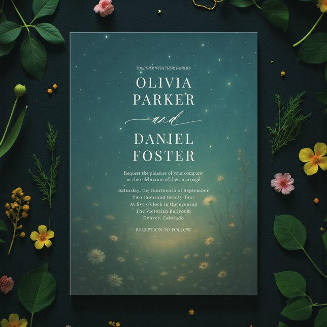 Convite Emerald Green Celestial Meadow Wedding (Criador carregado)