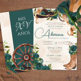 Convite Emerald Green Charra Quinceanera Rosas Ocidentais