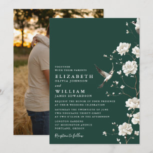 Convite Emerald Green Chinoiserie Floral Wedding Foto