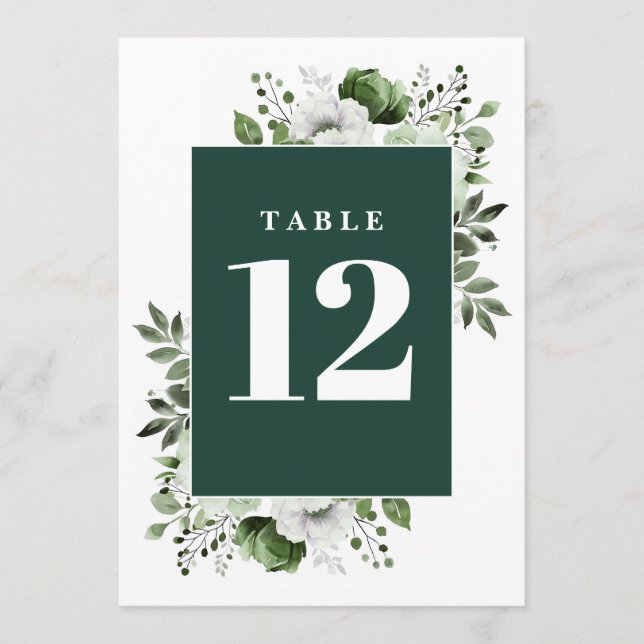 Convite Emerald Green Country Floral Table Number (Frente)