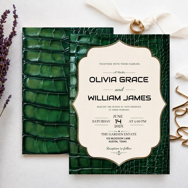 Convite Emerald Green Crocodile Skin Luxury Gold  (Criador carregado)