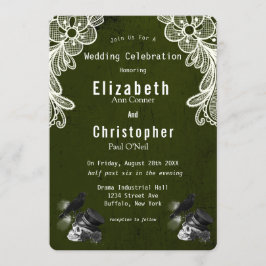 Convite Emerald Green Crow Skull Rosas Casamento Gótico