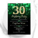 Convite Emerald Green Dourada aniversário de 30 anos<br><div class="desc">convite de festas aniversário de 30 anos. Elegante esmeralda verde e design preto com ouro brilhante falso. Apresenta na moda diamante, luzes e fontes de script. Homens ou mulheres convidam no dia. Perfeito para uma festa de aniversário adulta na moda. Personalize com seus próprios detalhes. Envie-me uma mensagem se precisar...</div>