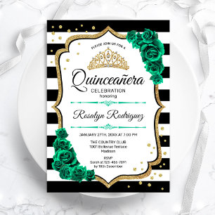 Convite Emerald Green Dourada Quinceanera