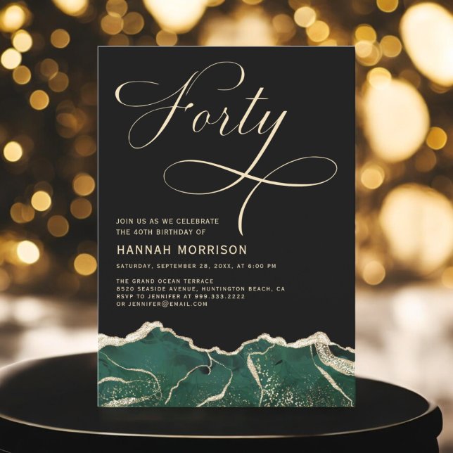 Convite Emerald Green Dourado Agate 40º Quarenta Aniversár (Criador carregado)