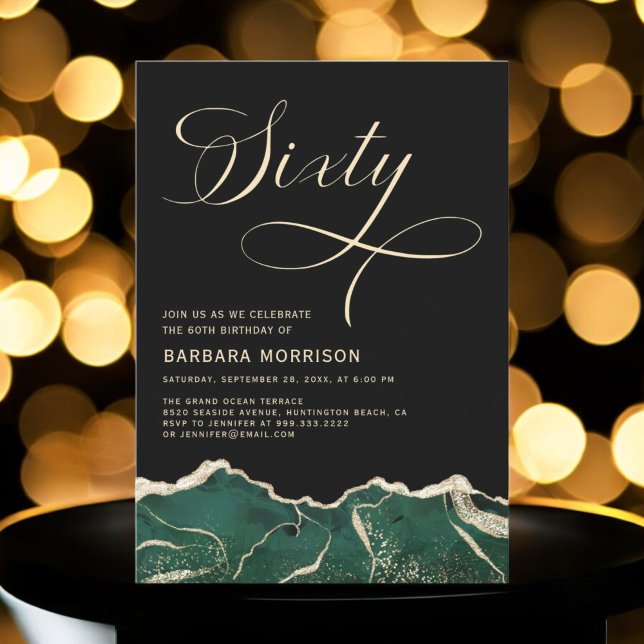 Convite Emerald Green Dourado Agate 60º Sessenta Festa de  (Criador carregado)
