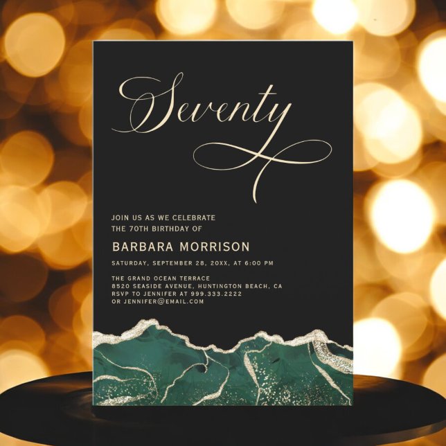 Convite Emerald Green Dourado Agate 70 1 70 Aniversário (Criador carregado)