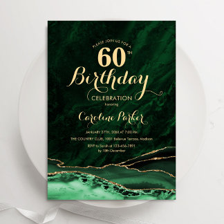 Convite Emerald Green Dourado Agate Marble 60º aniversário