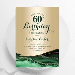 Convite Emerald Green Dourado Agate Marble 60º aniversário<br><div class="desc">Emerald Green e ouro agate 60º convite de aniversário. Elegante design moderno com aquarela agate marble geode background,  faux glitter gold e typografia script font. Trendy convida o cartão perfeito para uma comemoração de dia das mulheres na moda. Impressos convites Zazzle ou modelo de impressão digital instantânea para download.</div>