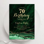 Convite Emerald Green Dourado Agate Marble 70 Birthday<br><div class="desc">Emerald Green e ouro agate 70 convite de aniversário. Elegante design moderno com aquarela agate marble geode background,  faux glitter gold e typografia script font. Trendy convida o cartão perfeito para uma comemoração de dia das mulheres na moda. Impressos convites Zazzle ou modelo de impressão digital instantânea para download.</div>