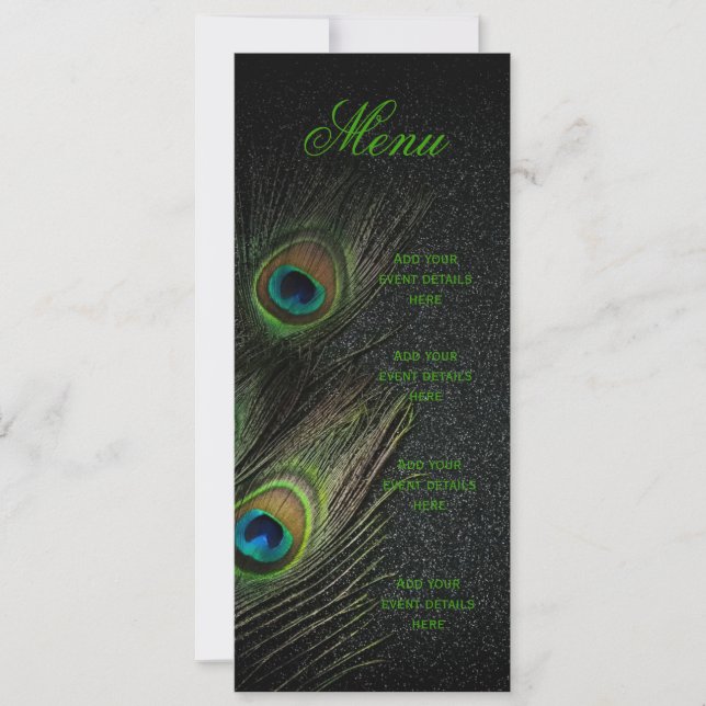 Convite Emerald Green Dourado Black Peacock Menu (Frente)