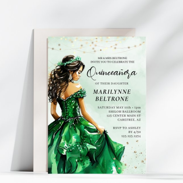 Convite Emerald Green Dourado Princess Quinceañera (Criador carregado)