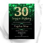 Convite Emerald Green Dourado Surprise aniversário de 30 a<br><div class="desc">Convite de festas de aniversário de 30 anos surpresa. Elegante esmeralda verde e design preto com ouro brilhante falso. Apresenta na moda diamante, luzes e fontes de script. Homens ou mulheres convidam no dia. Perfeito para uma festa de aniversário adulta na moda. Personalize com seus próprios detalhes. Envie-me uma mensagem...</div>