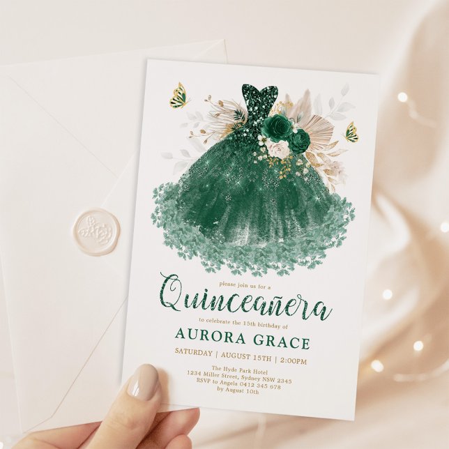 Convite Emerald Green Dress Quinceañera Mis Quince 15 Años (Criador carregado)