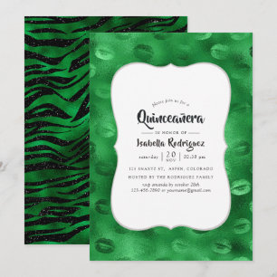 Convite Emerald Green e Black Glam Quinceañera