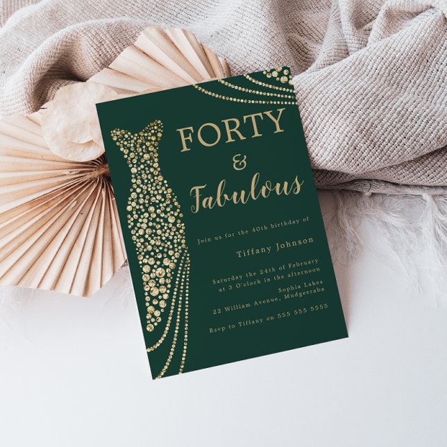Convite Emerald Green e Dourada 40 & Fab aniversário de 40 (Criador carregado)