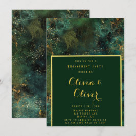 Convite Emerald Green e Dourada Festa de noivado brilhante