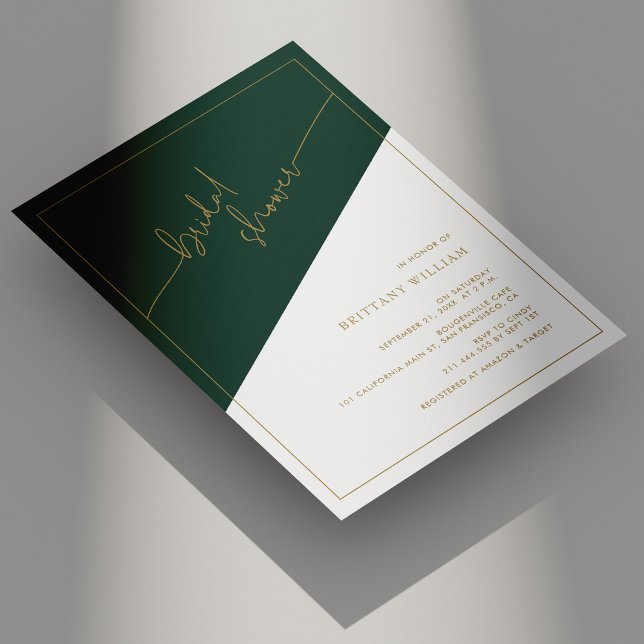 Convite Emerald Green e Dourado Chá de panela Geométrico (Emerald Green and Gold Geometric Bridal Shower Invitation)
