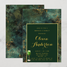 Convite Emerald Green e Dourado Fleck Brunch e Bubble