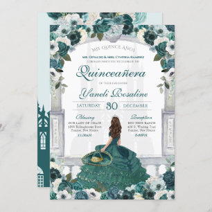 Convite Emerald Green Elegant Princesa Charro Quinceanera