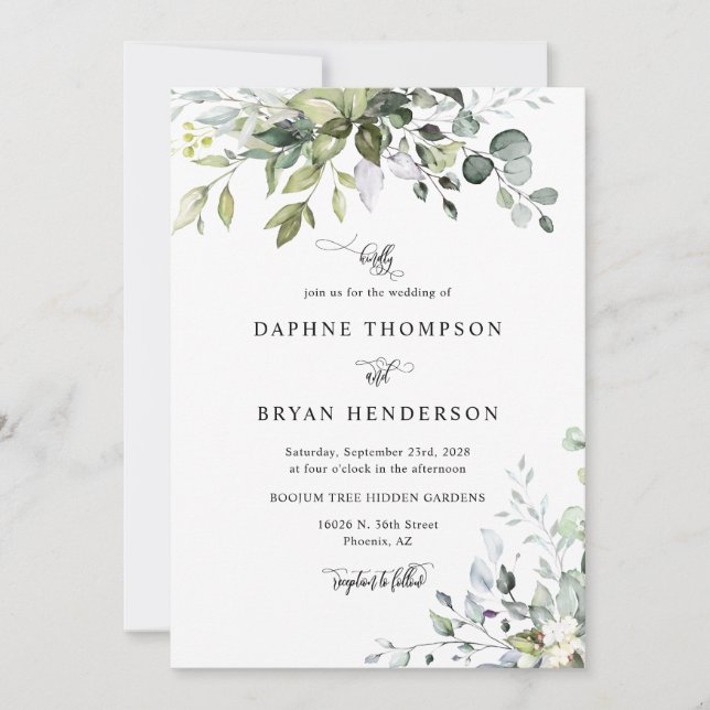 Convite Emerald Green Eucalyptus Wedding Código QR Foto (Frente)