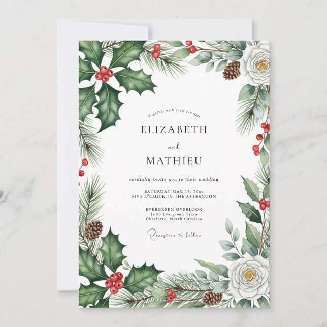 Convite Emerald Green Evergreen Winter Wedding (Frente)