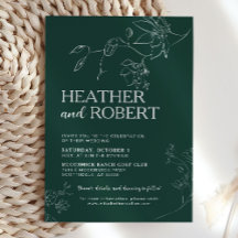 Emerald Green Floral Botanical Boho Simple Wedding