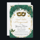 Convite Emerald Green Floral Dourado Doce Dezesseis Mascar<br><div class="desc">Personalize este adorável convite de dezesseis anos com uma redação própria,  fácil e rapidamente,  basta pressionar o botão personalizá-lo para reorganizar e formatar o estilo e a colocação do texto. Itens correspondentes disponíveis no repositório! c) O Feliz Cat Studio</div>